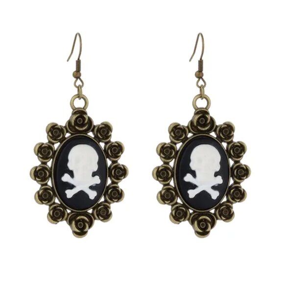 Etsy Jewelry - Skull Cameo Dangle Earrings, NWT